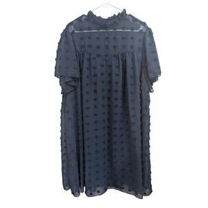 Babydoll style short sleeve navy dress w/large Swiss dot detailing plus size 3X